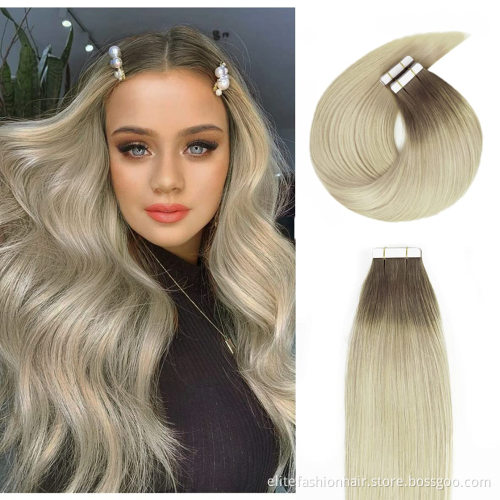 Double drawn Silky straight No shedding and tangle remy cuticle tape hair extensions Tape in Hair Extensions tape weft hair